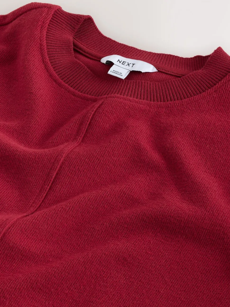 Rouge cerise - Pull côtelé confortable au toucher à col rond