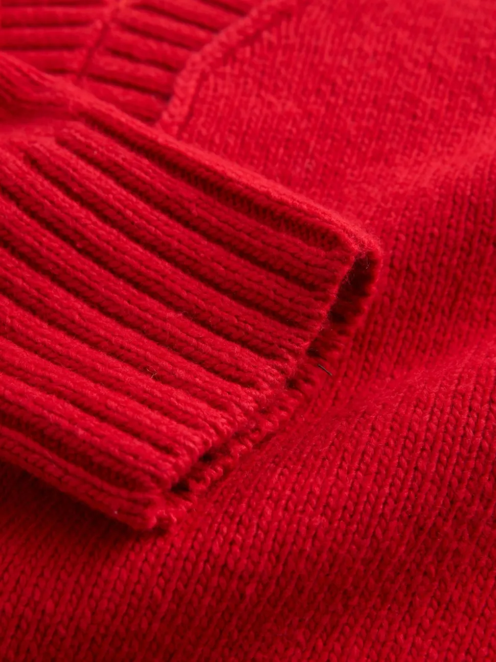 Rouge cerise - Pull long à col en V en coton et laine mélangés
