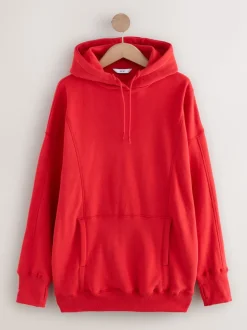 Rouge cerise - Sweat-shirt à capuche long actif à coutures apparentes ultra-doux avec poches
