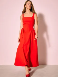 Rouge vif - Robe longue à taille cintrée Occasion