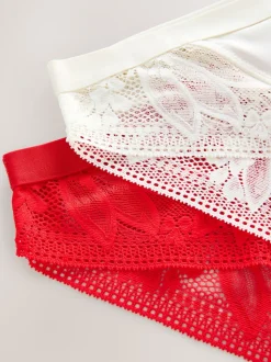 Rouge/crème - Lot de 2 culottes en microfibre et dentelle