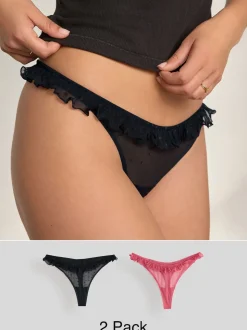 Rouge/Noir - Lot de 2 culottes floquées en maille cœur