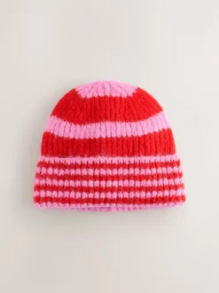 Rouge/Rose - Bonnet en maille à rayures