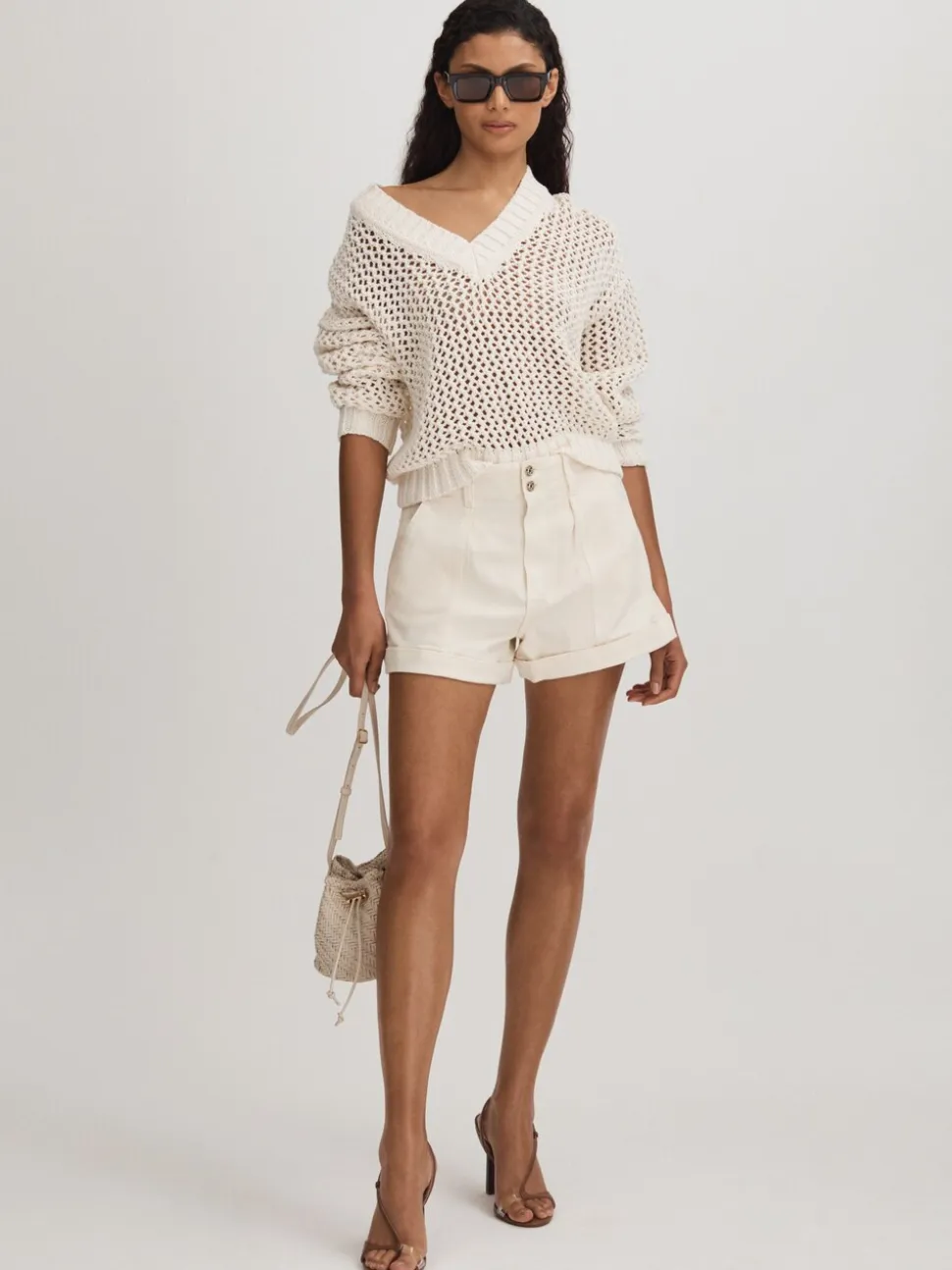 sable - Shorts taille haute Paige avec ourlets retroussés