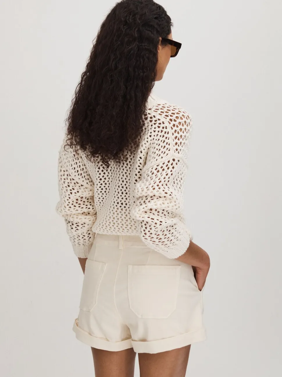 sable - Shorts taille haute Paige avec ourlets retroussés