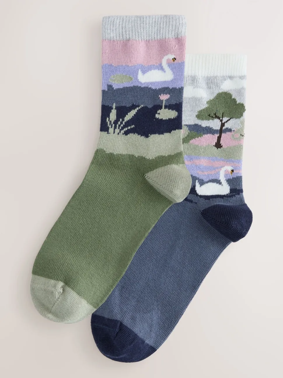 Scène de Swan - Lot de 2 paires de chaussettes en coton à poignée chaude