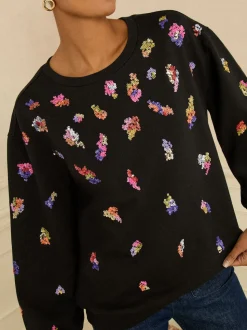 Sequins noirs et multicolores - Sweat-shirt Love & Roses de Noël