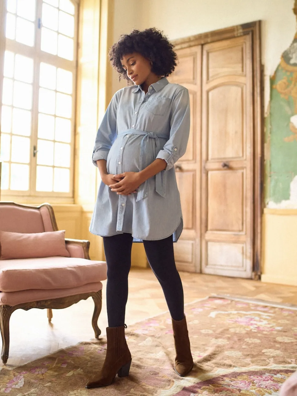 Seraphine Robe chemise en chambray de Denim de Grossesse et d’Allaitement
