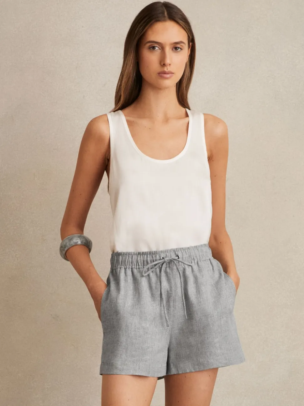 Short en lin mélangé Reiss Willow à cordon de serrage