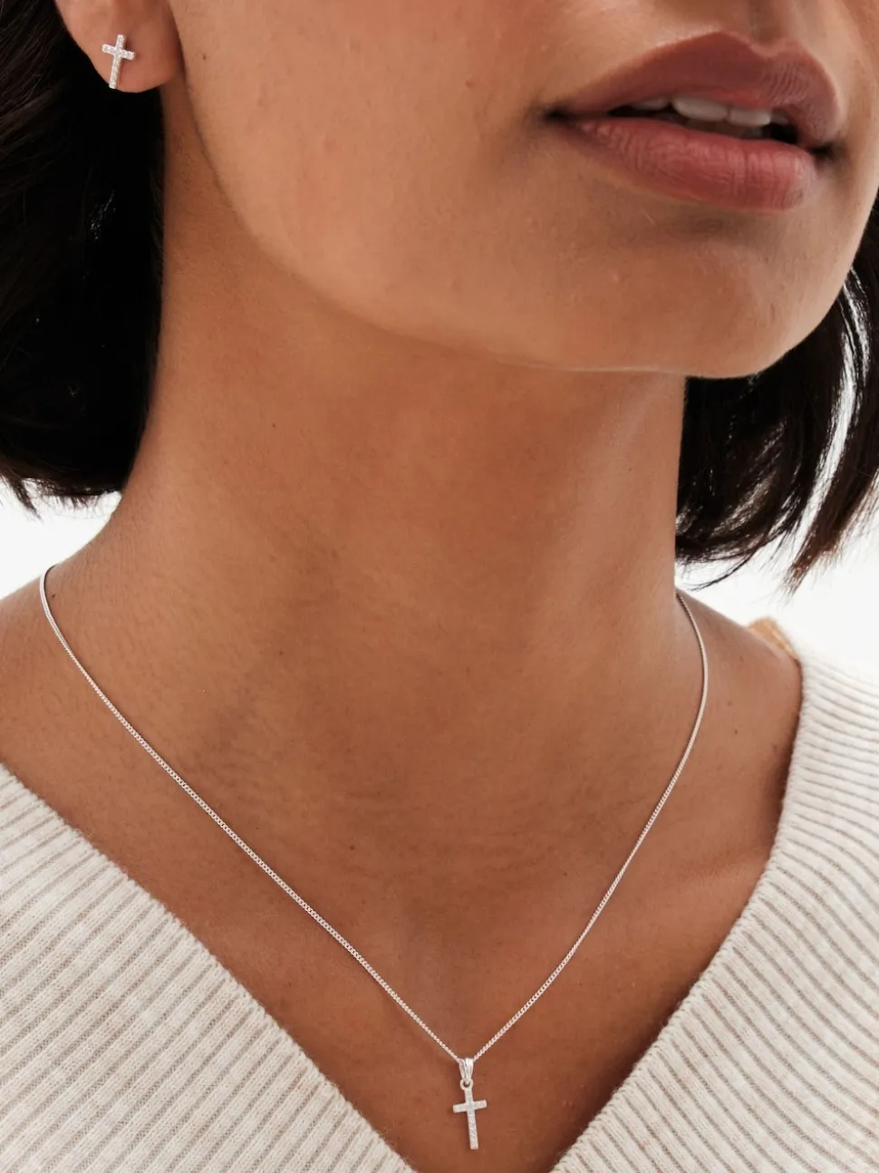 Simply Silver Tone 925 Croix en zircon cubique avec boîte cadeau