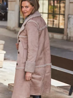 Sosandar Manteau croisé en faux daim et shearling