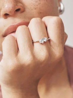 Sterling Argent - Bague cœur entrelacé