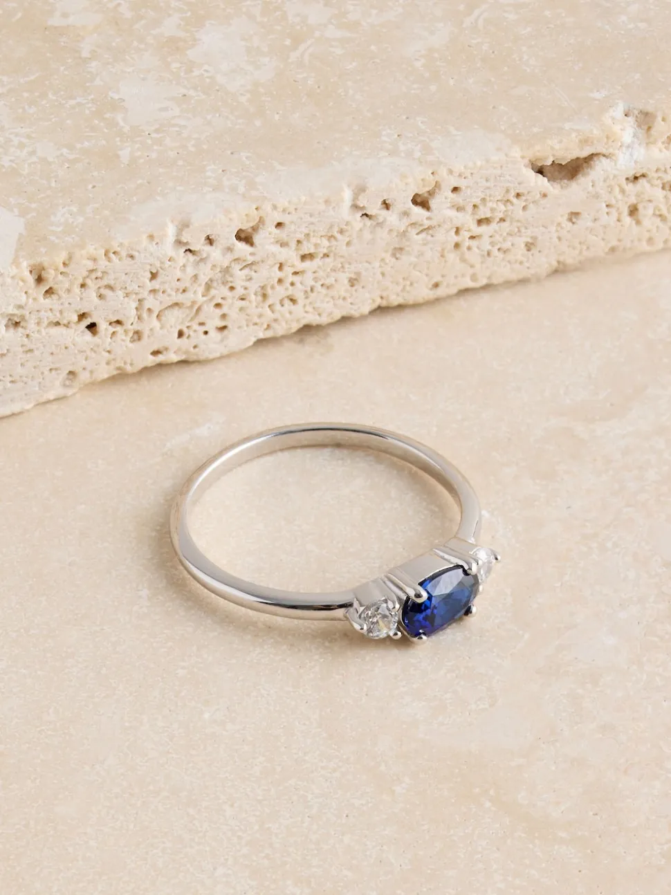 Sterling Argent - Bague en pierre couleur saphir