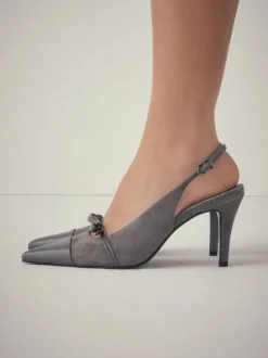 Suede grise - Chaussures à talons Forever Comfort® pointus en cuir avec nœud et bride arrière