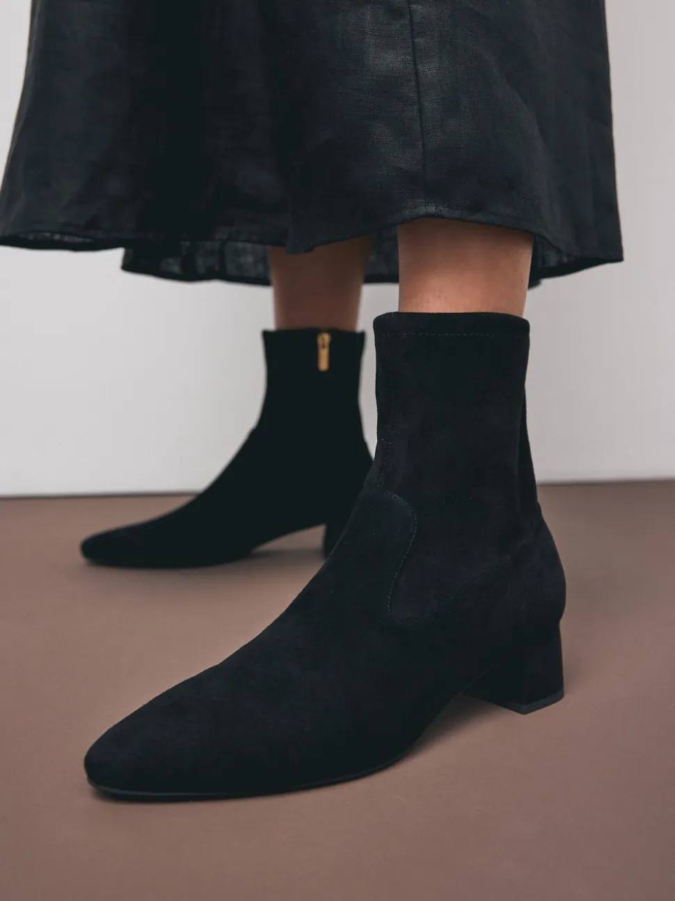 Suede noire - Bottines Motionflex à talon bloc