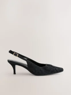 Suede noire - Chaussures à talons à bride arrière en cuir et détails découpés