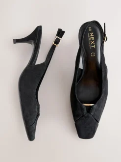 Suede noire - Chaussures à talons à bride arrière en cuir et détails découpés
