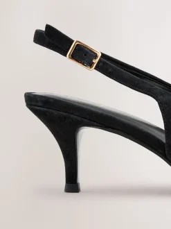 Suede noire - Chaussures à talons à bride arrière en cuir et détails découpés