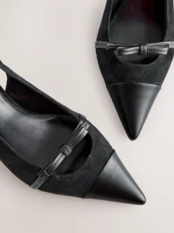 Suede noire - Chaussures à talons Forever Comfort® pointus en cuir avec nœud et bride arrière
