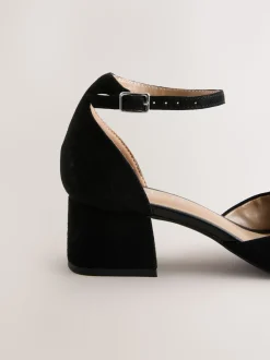 Suede noire - Chaussures à talons carrés avec embout