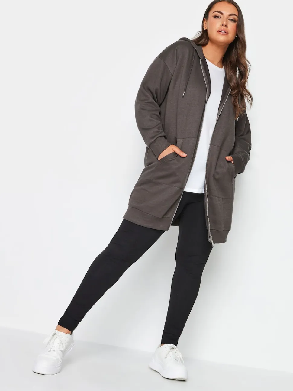 Sweat à capuche Yours Curve zippé coupe longue