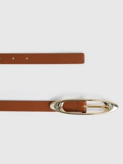 Tan - Ceinture à boucle ovale en cuir Reiss Evelina