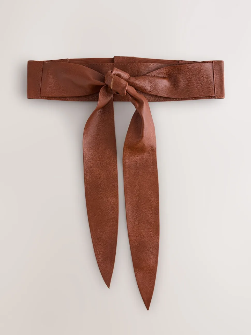 Tan - Ceinture large en cuir avec détail noué