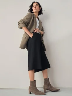 Taupe neutre - Bottes chaussettes à talon bloc et bout ciselé