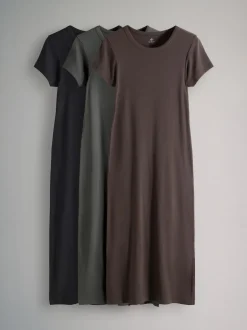 The Set lot de 3 robes mi-longues côtelées à manches courtes