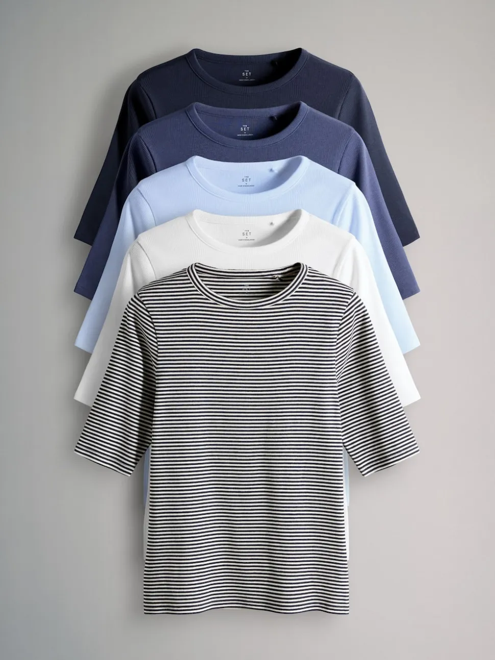 The Set lot de 5 t-shirts côtelés à manches mi-longues