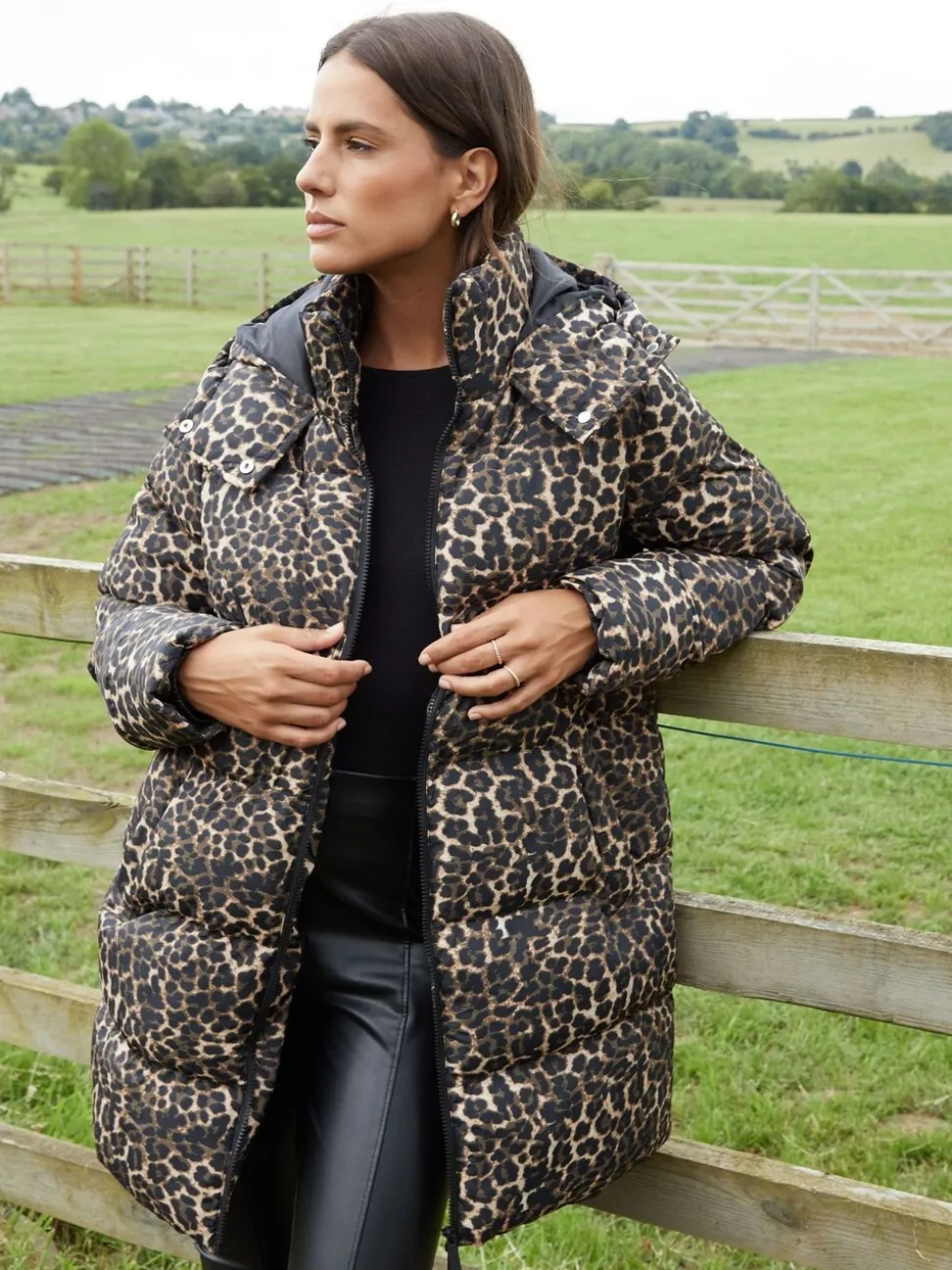 Threadbare Leopard Imprimé À capuche Puffer Coat