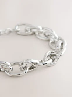 Tonalité argentée - Bracelet à grosse chaîne à maillons doubles