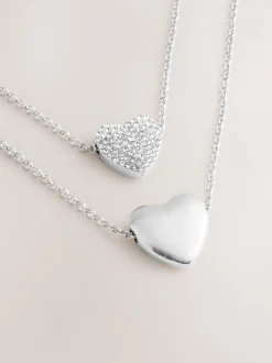 Tonalité argentée - Collier cœur pavé à deux rangs