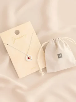 Tonalité argentée - Collier Birthstone avec pendentif disque