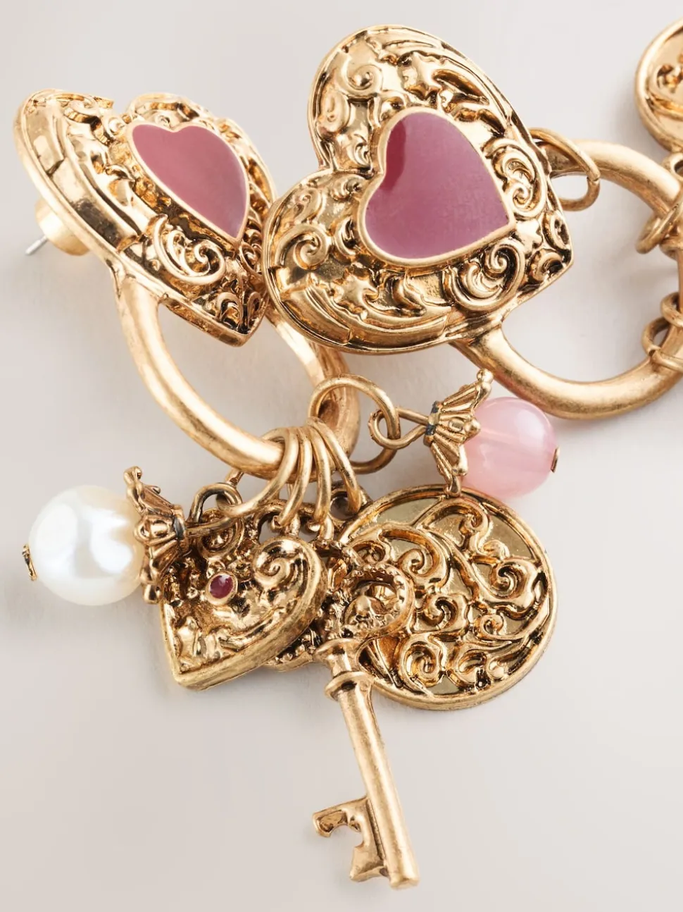 Tonalité d'or - Boucles d’oreilles Cœur Charm Cluster