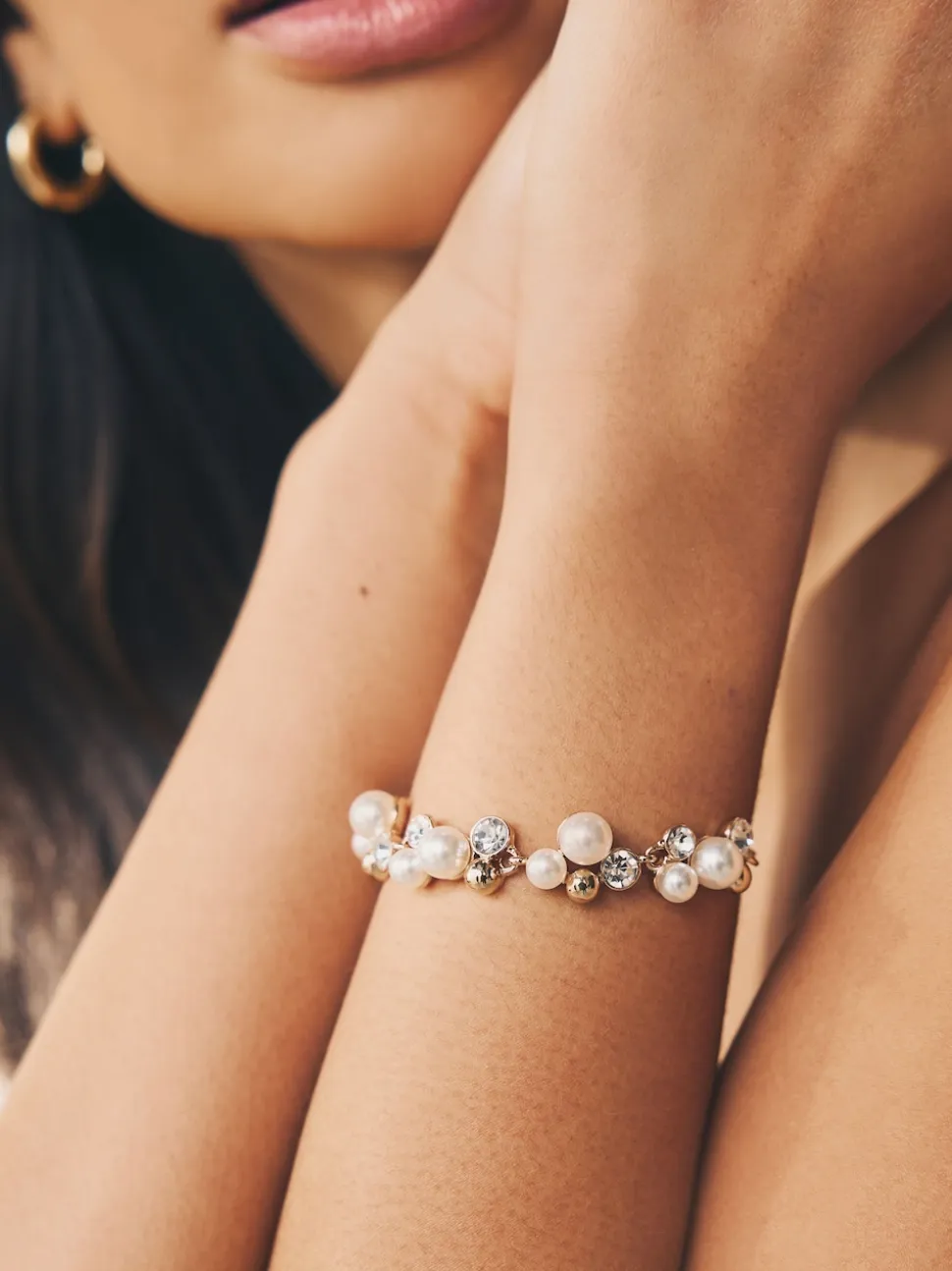 Tonalité d'or - Bracelet extensible effet perles scintillantes