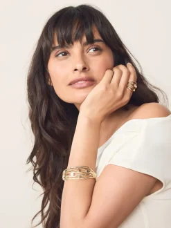Tonalité d'or - Bracelet manchette en échelle avec insert en pierre