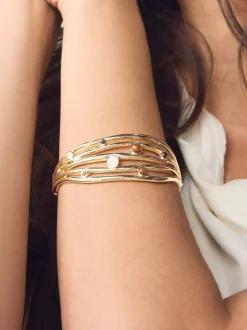 Tonalité d'or - Bracelet manchette en échelle avec insert en pierre