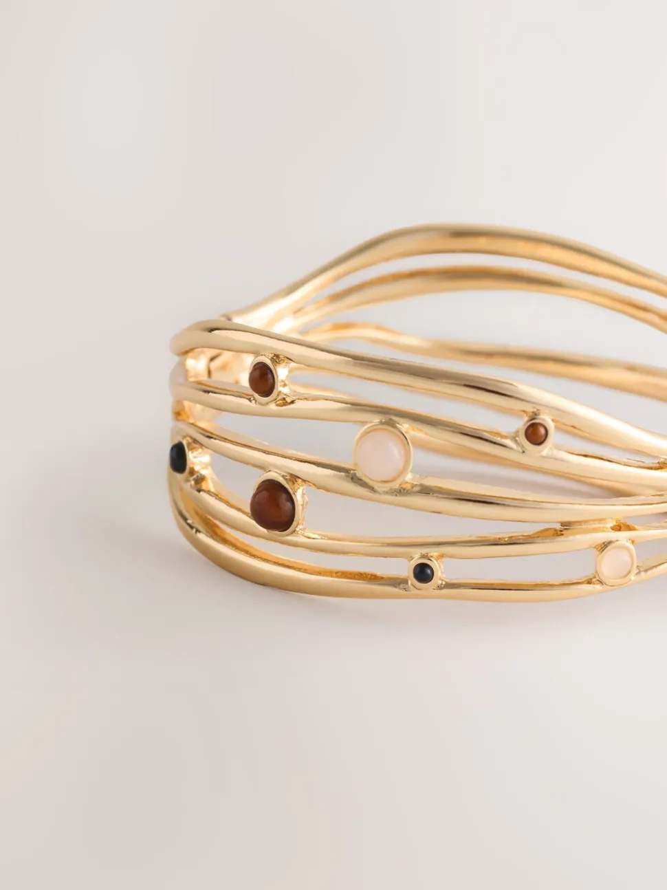 Tonalité d'or - Bracelet manchette en échelle avec insert en pierre