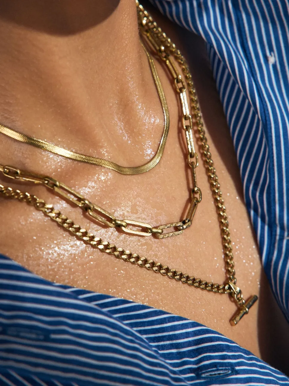 Tonalité d'or - Collier en acier inoxydable avec barre en T