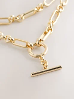 Tonalité d'or - Collier multicouche avec chaîne à barre en T