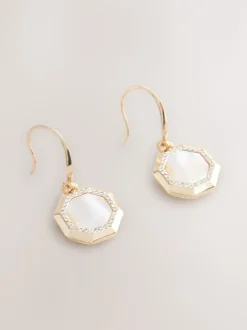 Tonalité d'or - Pendants d'oreilles octogonaux en nacre