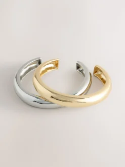 Tonalité GoldSsilver - Lot de 2 bracelets manchettes en métal mixte