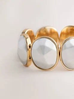 Tonalité or/argent - Bracelet extensible en pierre à facettes