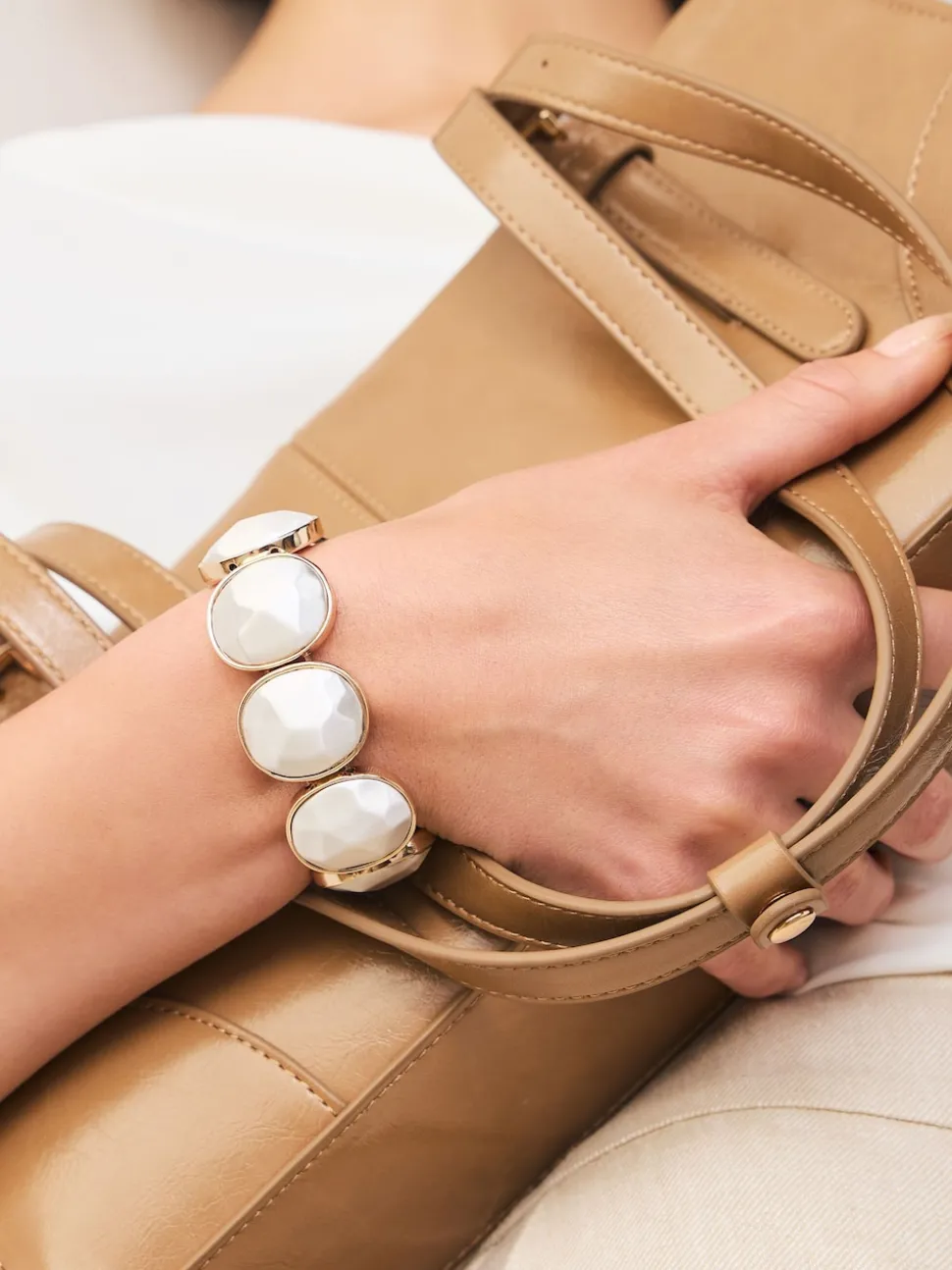 Tonalité or/argent - Bracelet extensible en pierre à facettes