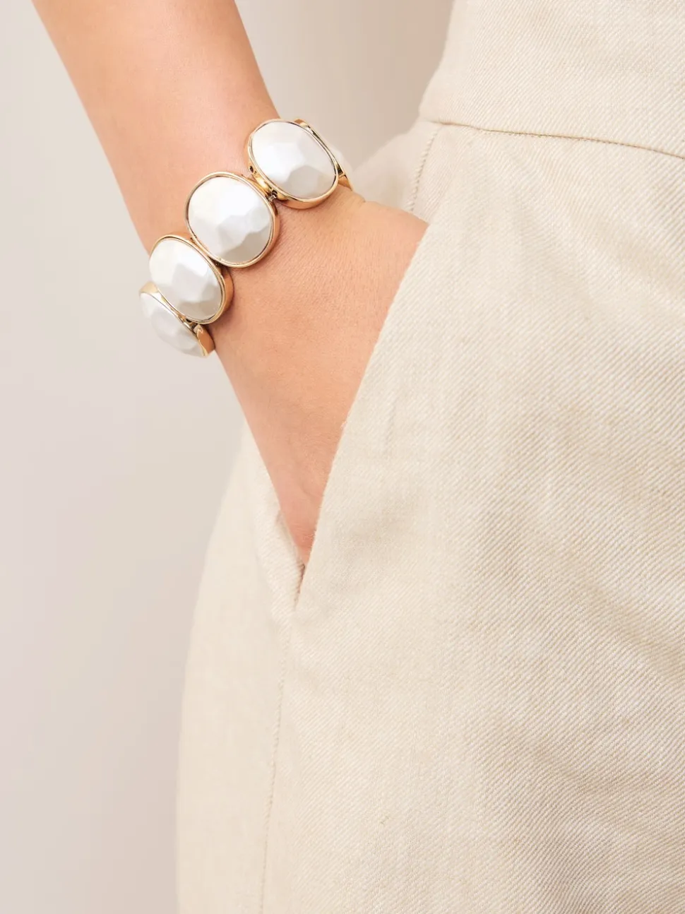 Tonalité or/argent - Bracelet extensible en pierre à facettes