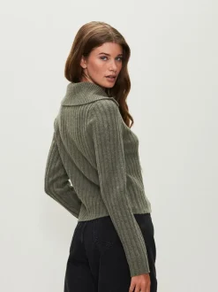 vert - Cardigan Or à col côtelé à boutons