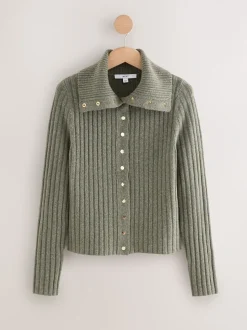 vert - Cardigan Or à col côtelé à boutons