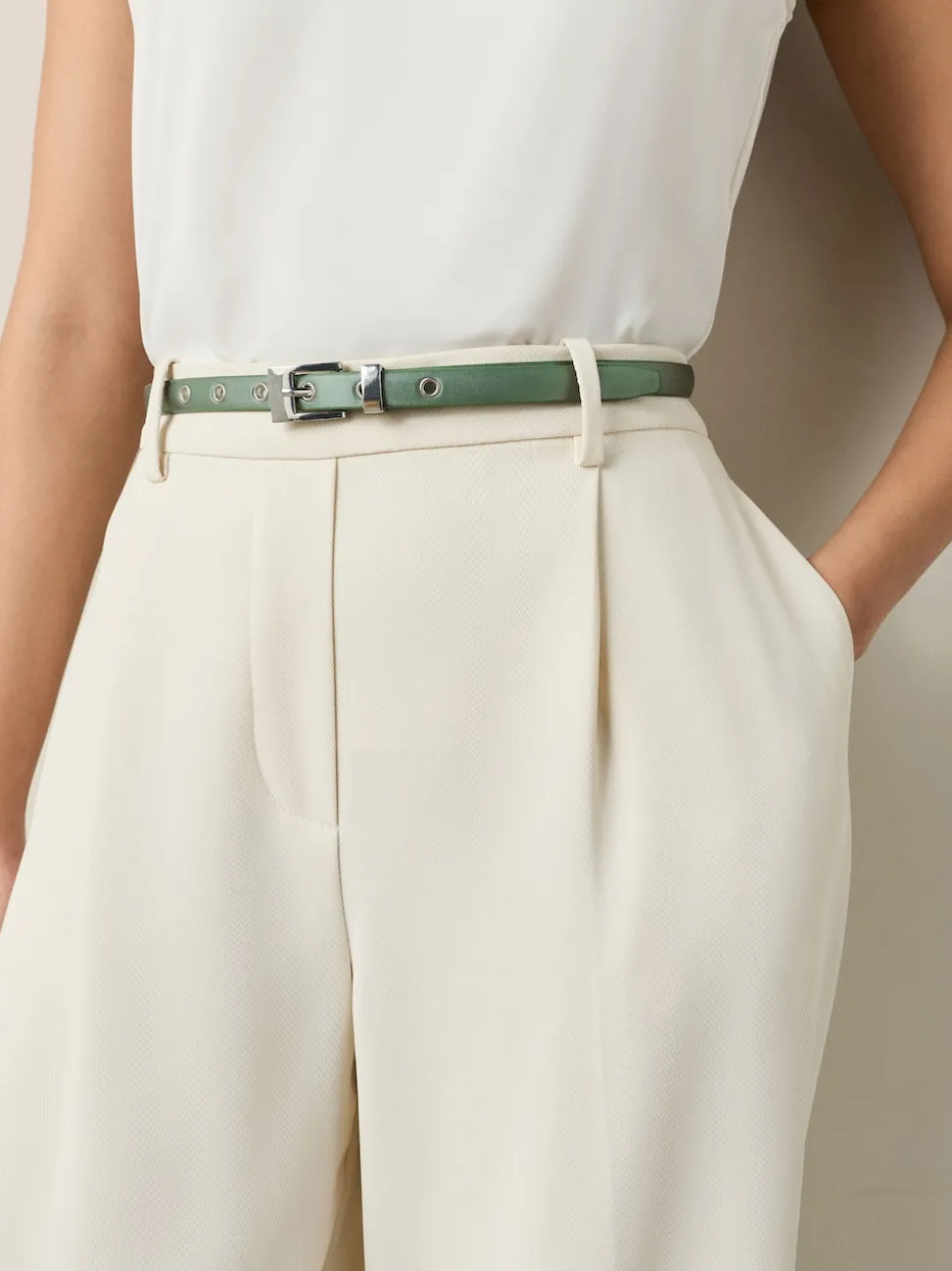 vert - Ceinture Skinny en Satin avec boucle carrée en diamant