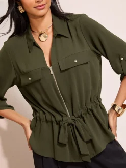 Vert - Friends Like These chemise de style utilitaire à nouer à la taille